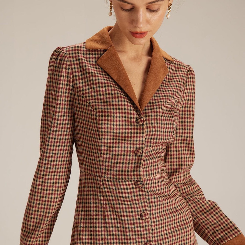 RIHOAS Brown Plaid Button-Up Dress - Picture 2 of 4